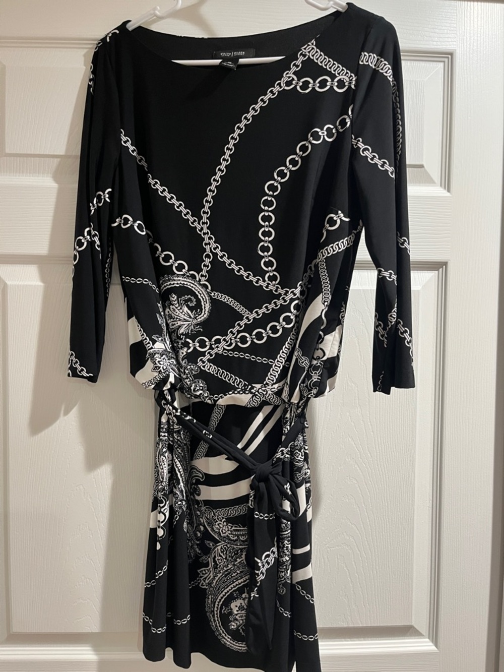 White House Black Market Black & White Chain Print Wrap Dress